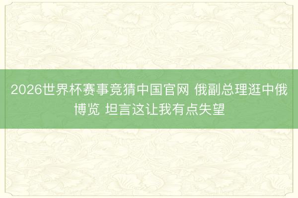 2026世界杯赛事竞猜中国官网 俄副总理逛中俄博览 坦言这让我有点失望