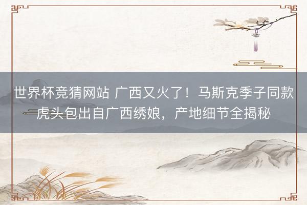 世界杯竞猜网站 广西又火了！马斯克季子同款虎头包出自广西绣娘，产地细节全揭秘